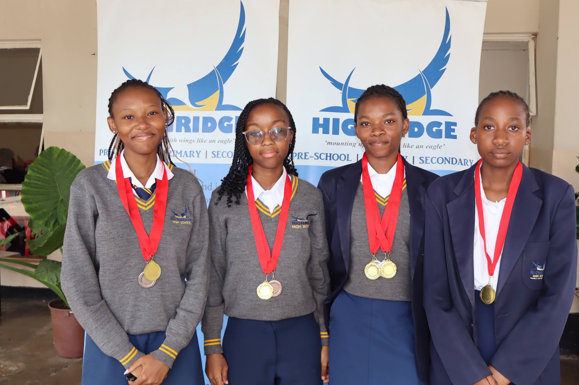 Highridge medal winners in uniform after the sports competition